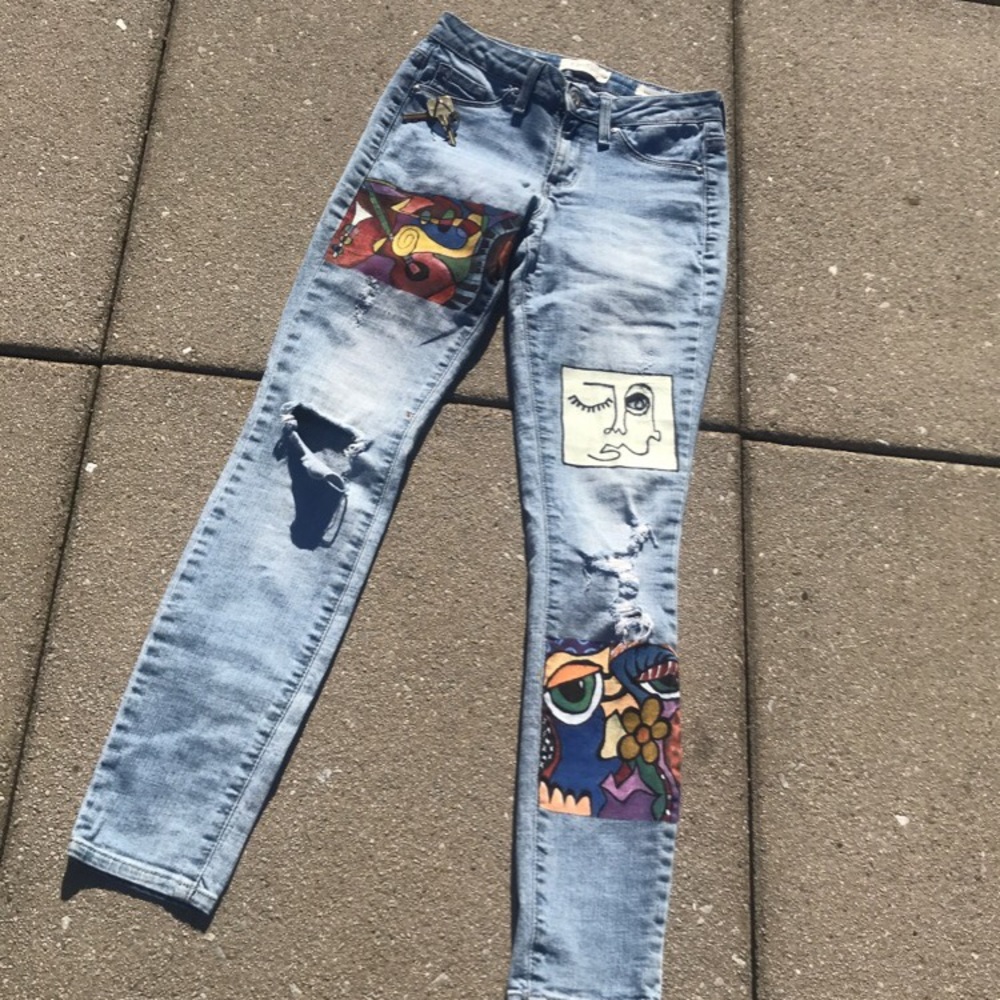 One of a kind, hand painted Jessica Simpson jeans